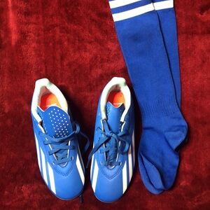Soccer cleats and knee length socks, youth size 3, blue